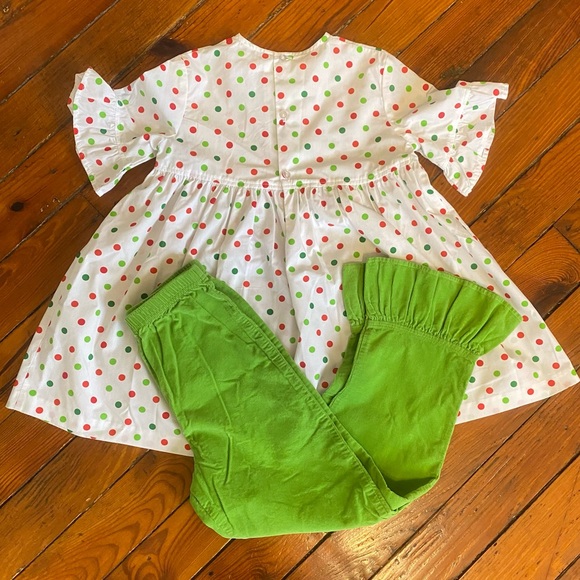 Kelly’s Kids Peplum Polka Dot Top & Green Matching Ruffle Pants Size 7/8 Medium - Picture 3 of 5